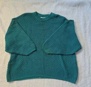 Vintage The Icing Teal Green Open Knit Pullover Sweater One Size